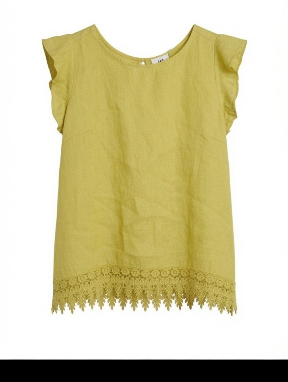 Terzo Millennio‎ Italy Yellow 100 Percent Linen Crochet Trim Blouse Top Small
